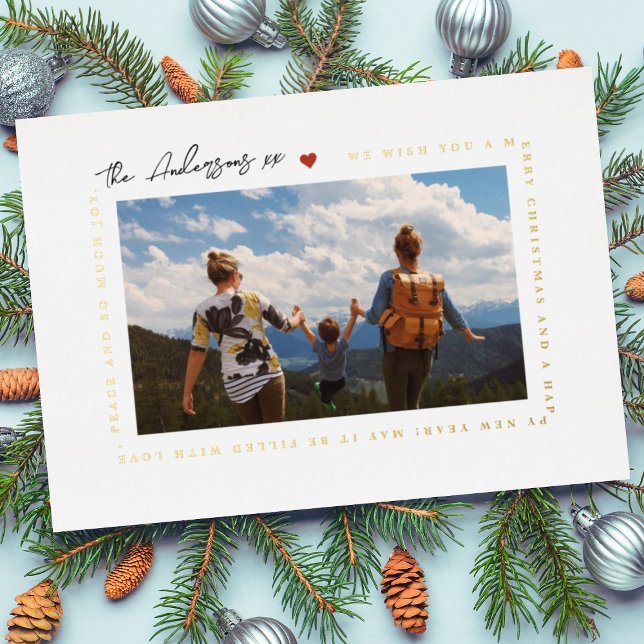 MODERN MERRY CHRISTMAS GREETING | HEART LOVE PHOTO FOIL HOLIDAY CARD (Creator Uploaded)