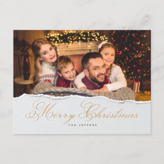 Modern Merry Christmas Hand Lettered Family Photo Postcard