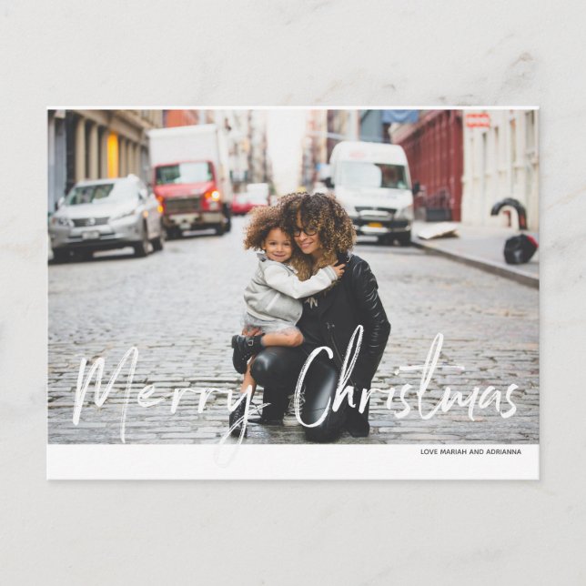 Modern Merry Christmas Handwriting Photo Postcard (Front)