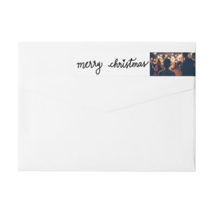 Modern Merry Christmas Handwritten Script Photo Wrap Around Label