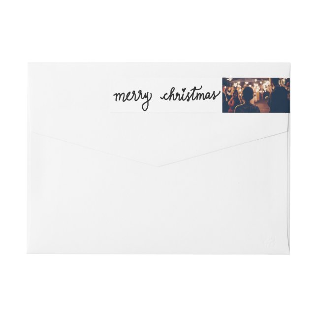 Modern Merry Christmas Handwritten Script Photo Wrap Around Label (Back)
