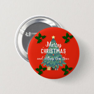 Modern merry christmas & happy new year holiday 2 inch round button