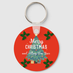 Modern merry christmas & happy new year holiday keychain
