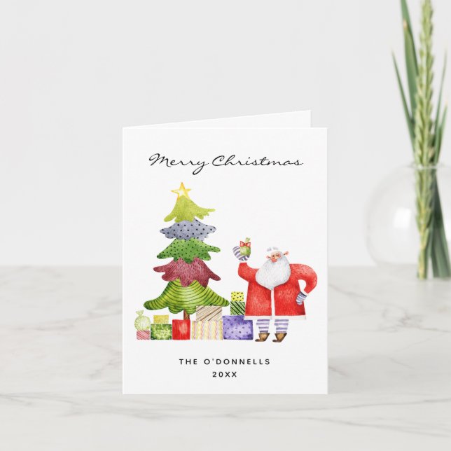 Modern Merry Christmas Happy Santa Holiday Card (Front)