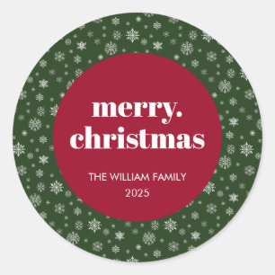 Modern Merry Christmas Holiday Red Green Classic Round Sticker