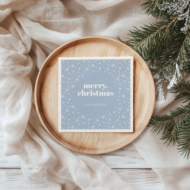 Modern Merry Christmas Holiday Snowflake Dustyblue Napkin (Christmas holiday snowflake pattern napkin)