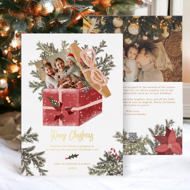 Modern merry Christmas illustration fun 2 photos Foil Holiday Card (Modern merry Christmas illustration fun 2 photos Foil Holiday Card)
