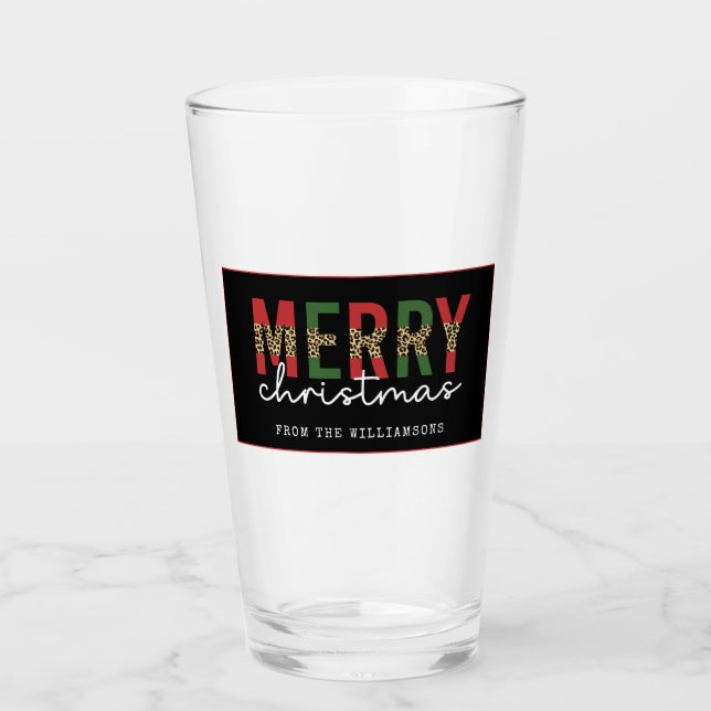 Modern Merry Christmas Leopard Print Minimalist Glass (Front)