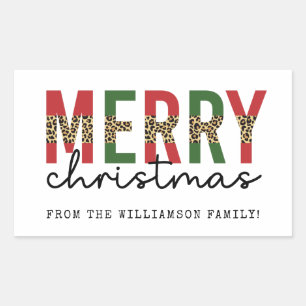 Modern Merry Christmas Leopard Print Typography Sticker