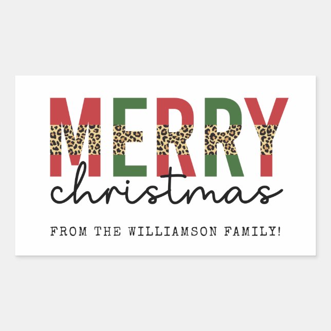 Modern Merry Christmas Leopard Print Typography Sticker (Front)