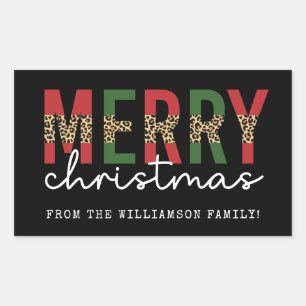 Modern Merry Christmas Leopard Print Typography Sticker
