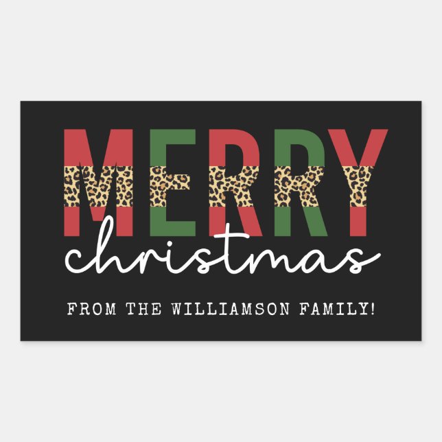 Modern Merry Christmas Leopard Print Typography Sticker (Front)