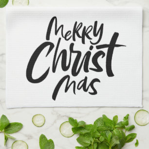 Modern Merry Christmas Lettering Christian  Kitchen Towel