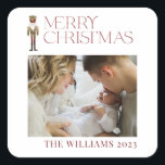 Modern Merry Christmas Nutcracker Watercolor Photo Square Sticker<br><div class="desc">'Tis the season to bring smiles and cheer! Our Modern Merry Christmas Nutcracker Watercolor Photo Square Sticker is the perfect way to get your family in the holiday spirit. This festive sticker features a unique watercolor nutcracker with bright red 'Merry Christmas' typography, creating a beautiful warm personalized touch for your...</div>