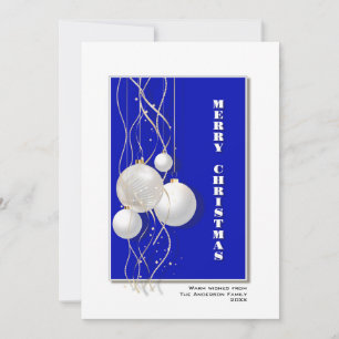 Modern Merry Christmas on Blue and White Holiday Card