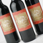 Modern Merry Christmas on Gold Red Wine Label<br><div class="desc">Elegant Merry Christmas typography in chic white lettering on a splash of faux gold foil,  these wine bottle labels feature a red background and modern gold squiggles and dots pattern. Personalized with your name. MATCHING paper plates,  napkins and MORE designs in our store.</div>