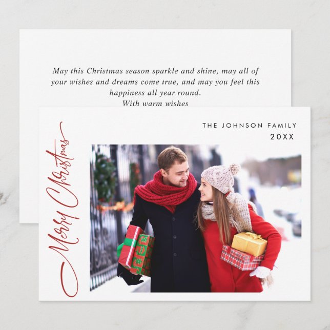 Modern Merry Christmas One PHOTO Greeting QR code Holiday Card (Front/Back)