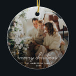 Modern Merry Christmas Ornament<br><div class="desc">A modern holiday photo ornament with a script "merry Christmas" in white. The name and year can be easily customized for a personal touch. A trendy,  minimalist and contemporary design to stand out this holiday season!</div>