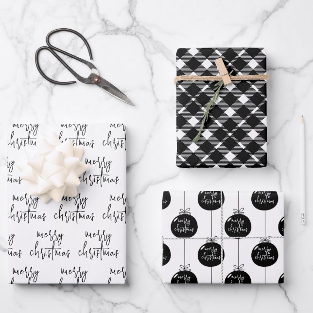 Modern Merry Christmas Ornament Holiday Wrapping Paper Sheet (Front)