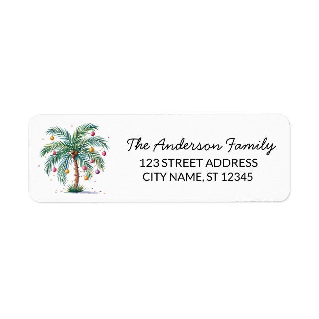 Modern Merry Christmas Palm Tree Return Address    (Front)