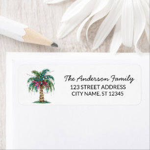 Modern Merry Christmas Palm Tree Return Address   
