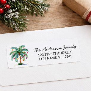 Modern Merry Christmas Palm Tree Return Address   