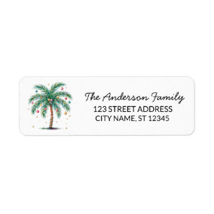 Modern Merry Christmas Palm Tree Return Address   