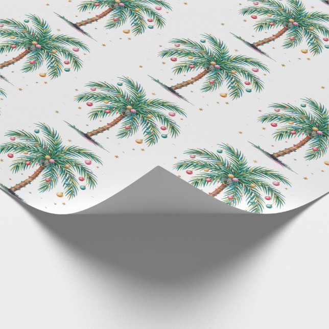 Modern Merry Christmas Palm Tree Tree Light  Wrapping Paper (Corner)