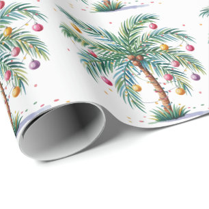 Modern Merry Christmas Palm Tree Tree Light  Wrapping Paper
