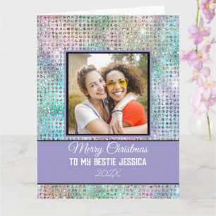 Modern Merry Christmas Pastel Bestie Photo & Name  Card