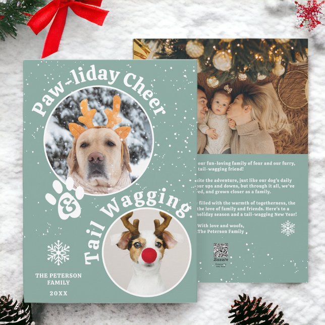 Modern merry Christmas pawliday pets fun 3 photos Holiday Card (Modern merry Christmas pawliday pets fun 3 photos Holiday Card)