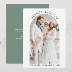Modern Merry Christmas Photo Arch Sage Green Holiday Card