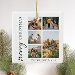 Modern Merry Christmas Photo Collage Ceramic Ornament<br><div class="desc">Merry Christmas ! Send your warm wishes to friends and family this holiday season with a customizable photo collage Christmas ornament featuring simple modern typography. Personalize by adding your custom photos,  names,  year and other details. This minimal Christmas ornament is available in other colours.</div>