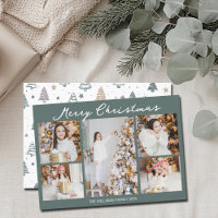 Modern Merry Christmas Photo Collage Grey Green