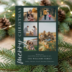 Modern Merry Christmas Photo Collage Holiday Card