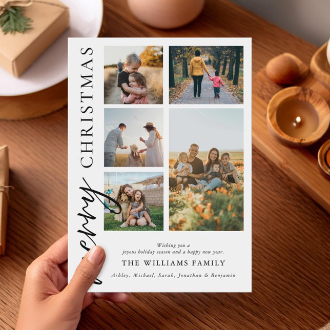 Modern Merry Christmas Photo Collage Holiday Card (Creator Uploaded)