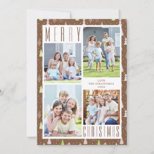 Modern MERRY CHRISTMAS Photo Collage Trees Brown Holiday Card