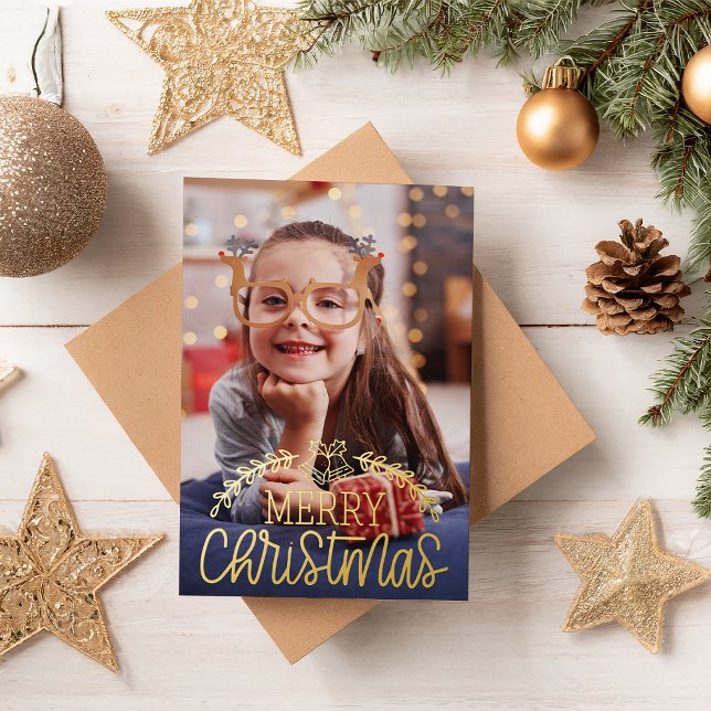 Modern Merry Christmas Photo Foil  Foil Holiday Card (Creator Uploaded)