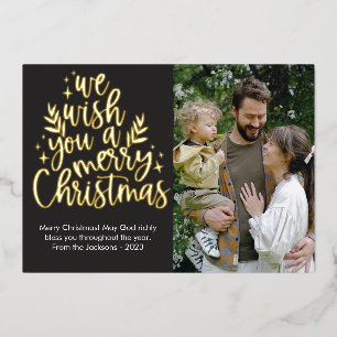 Modern Merry Christmas Photo Foil Holiday Card