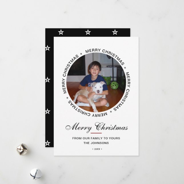 Modern Merry Christmas Photo Holiday Card (Front/Back In Situ)