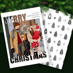 Modern Merry Christmas Photo Personalized Holiday Card