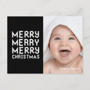 MODERN MERRY CHRISTMAS PHOTO POSTCARD BLACK