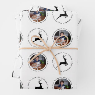 Modern Merry Christmas Photo Reindeer Pattern Wrapping Paper Sheet