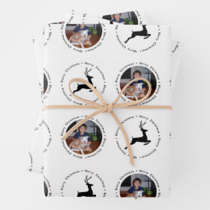 Modern Merry Christmas Photo Reindeer Pattern Wrapping Paper Sheet
