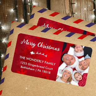 Modern Merry Christmas Photo Return Address Label