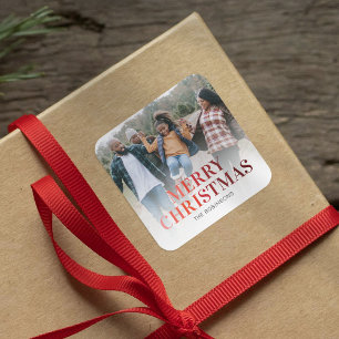 Modern Merry Christmas Photo Square Sticker