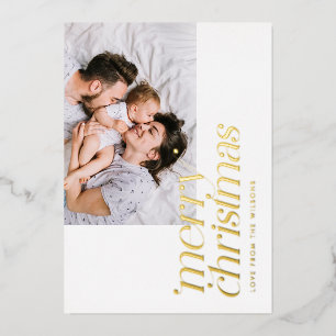 Modern Merry Christmas Photo Stylish Real Foil Holiday Card