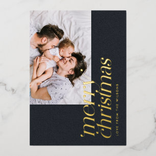 Modern Merry Christmas Photo Stylish Traditional Foil Holiday Card
