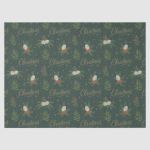 Modern Merry Christmas Pinecones and Red Berries Tissue Paper