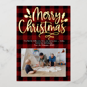 Modern Merry Christmas Plaid Foil Holiday Card